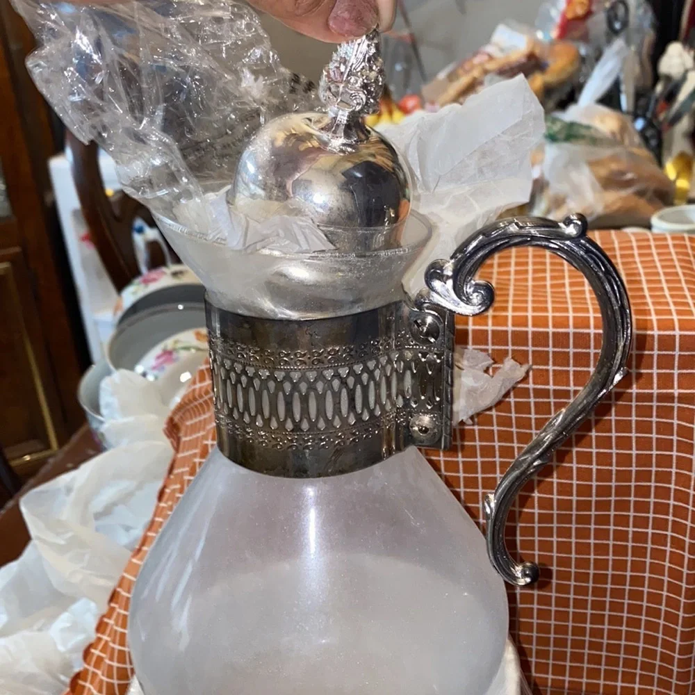 1978 Silver Plated and Glass Carafe with Stand W/Warming Candle, Holds 10 Cups